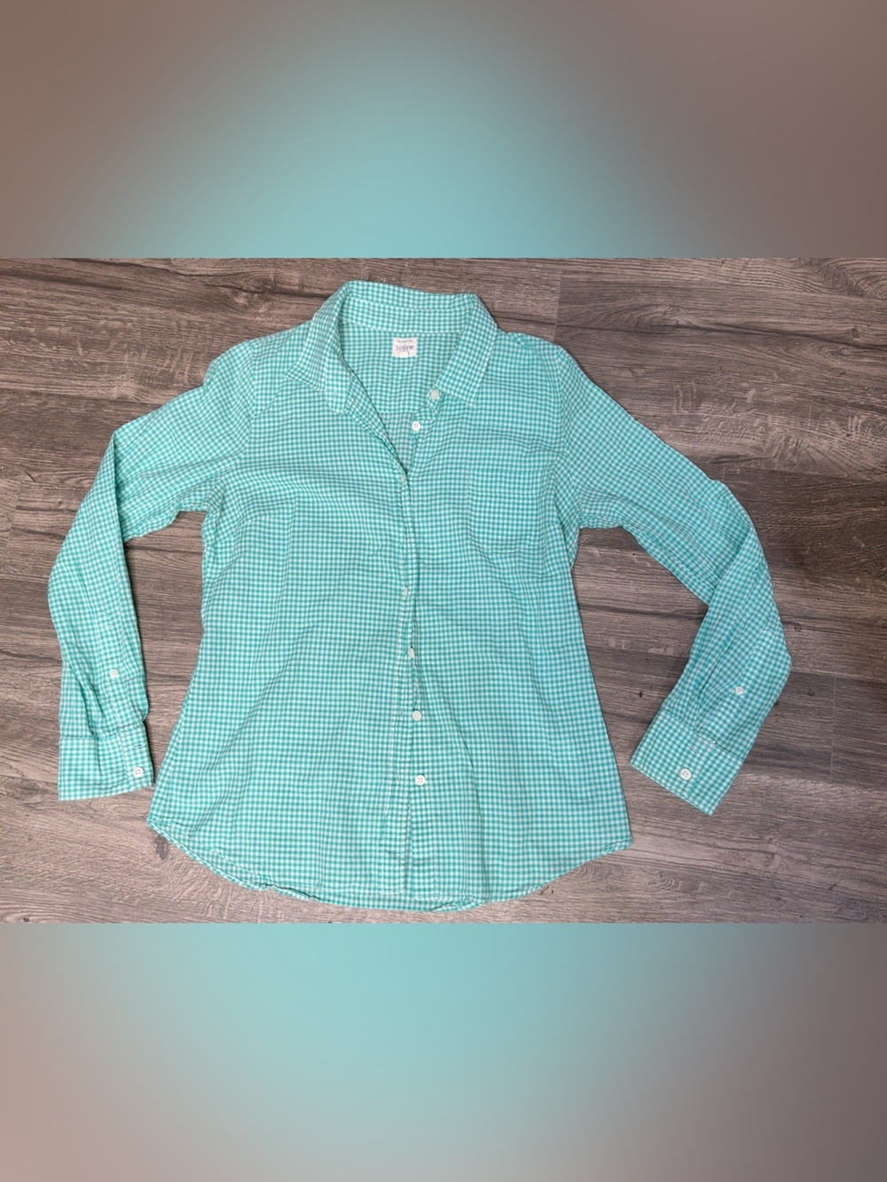 J.Crew The Perfect Shirt Women’s Size M Green White Gingham Button Down - Picture 2 of 9